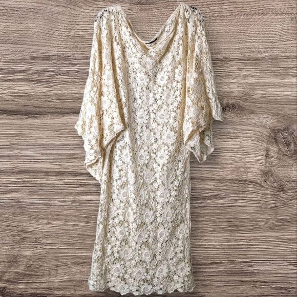 Vintage Cream Cotton Lace Free Form Open Weave Cocktail Dress size M - Picture 1 of 16